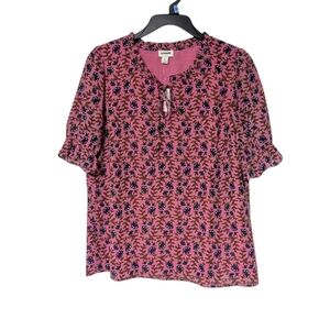 J. Crew Pink Floral Ruffle Tie Neck Peasant Blouse Size Medium NWT